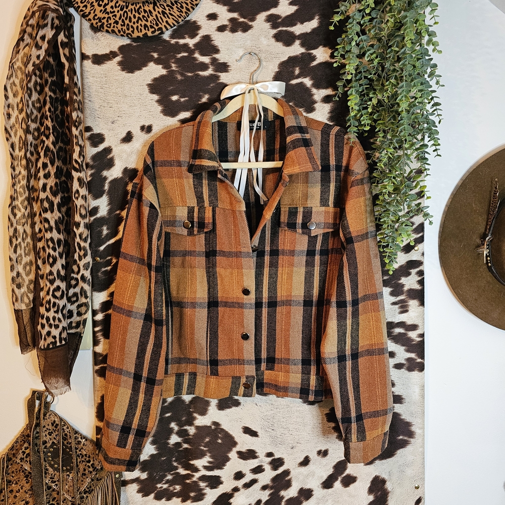 Women's Plaid Utility Jacket - Brown and Black